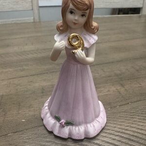 Enesco Growing Up Birthday Girls Figurine, Age 9, Brunette, Pink, Porcelain
